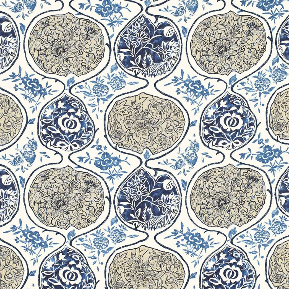Schumacher 2620933 Katsugi Blues fabric swatch
