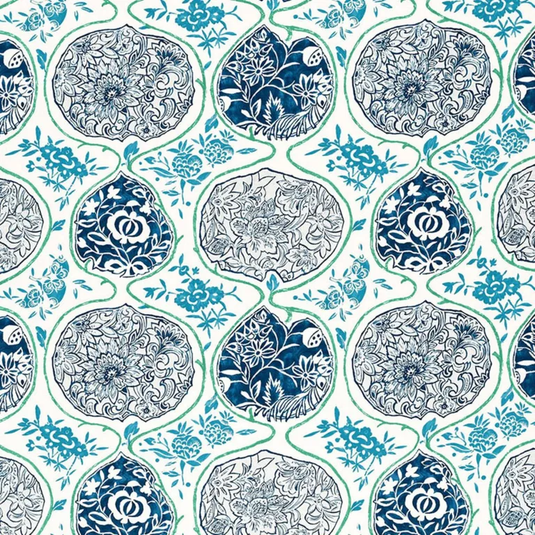 Schumacher 2620935 Katsugi Cobalt & Turquoise fabric swatch