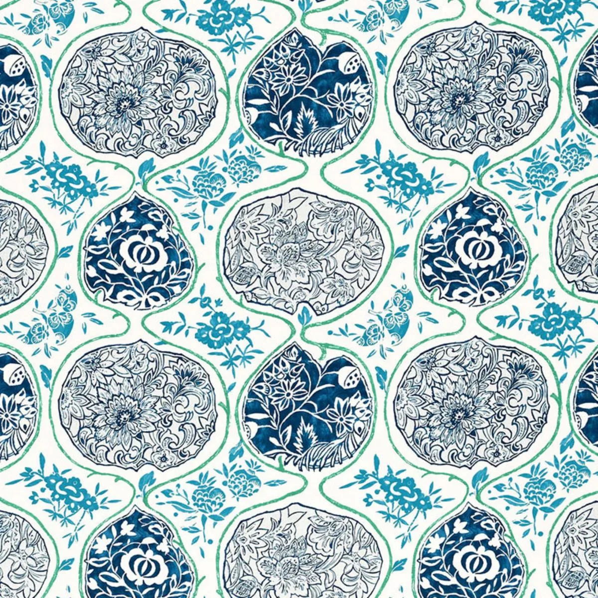 Schumacher 2620935 Katsugi Cobalt & Turquoise fabric swatch