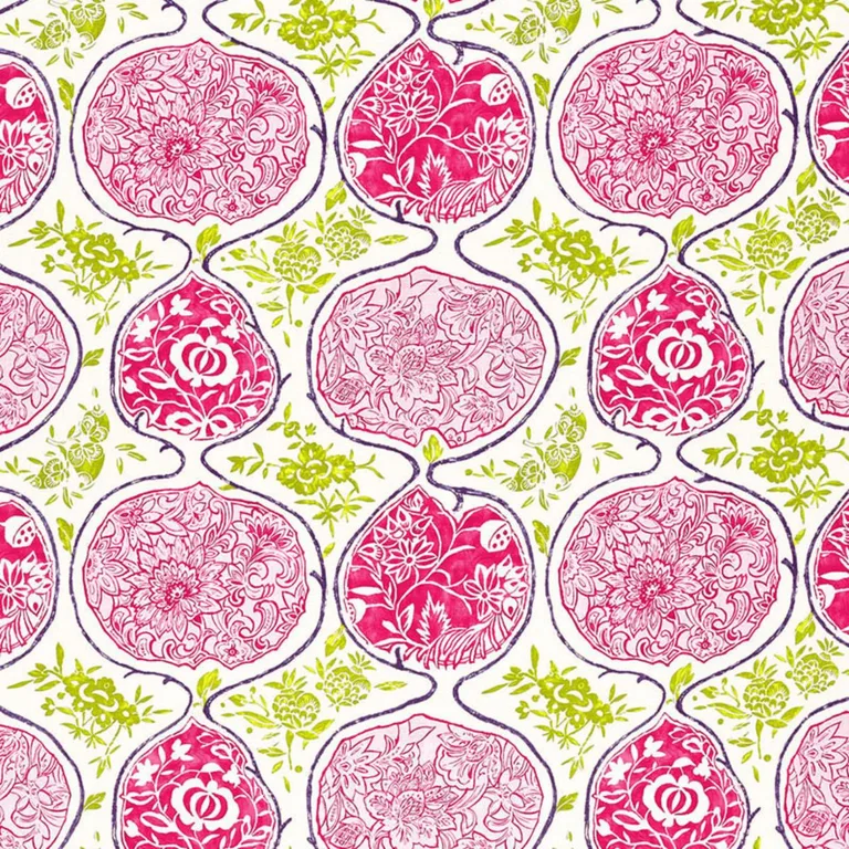 Schumacher 2620937 Katsugi Fuchsia & Chartreuse fabric swatch