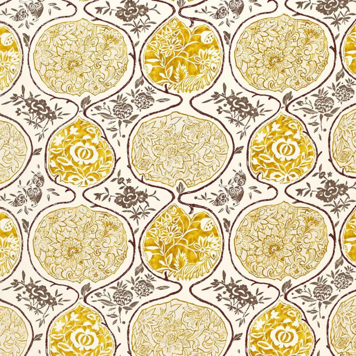 Schumacher 2620934 Katsugi Gold And Mushroom fabric swatch