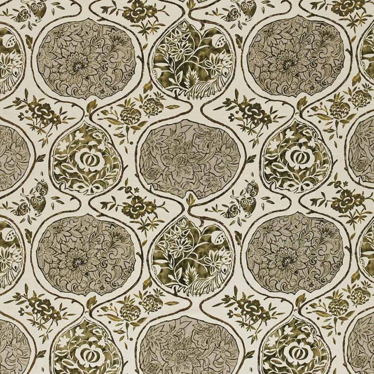 Schumacher 2620930 Katsugi Link And Sepia fabric swatch
