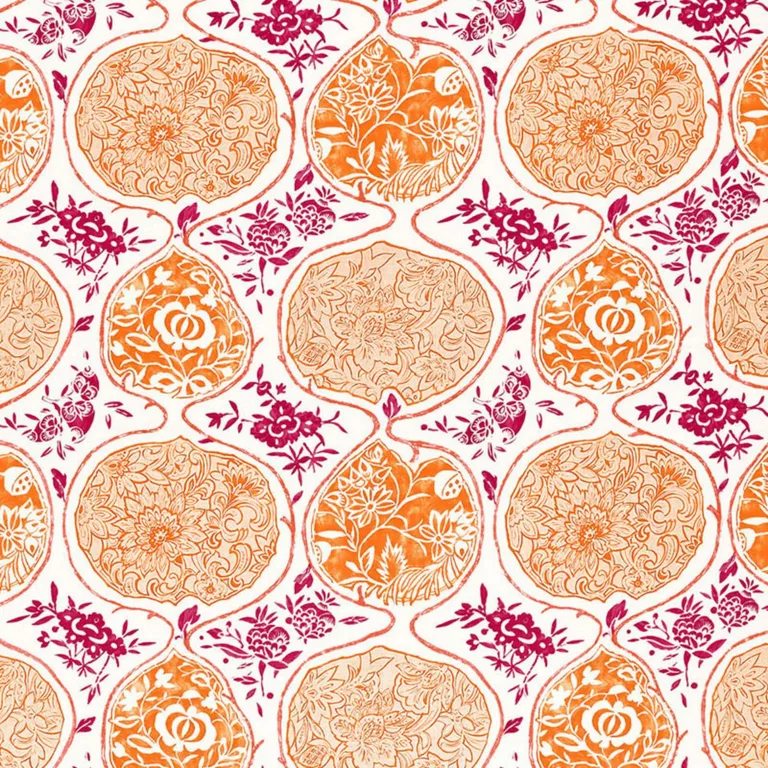 Schumacher 2620936 Katsugi Tangerine & Berry fabric swatch