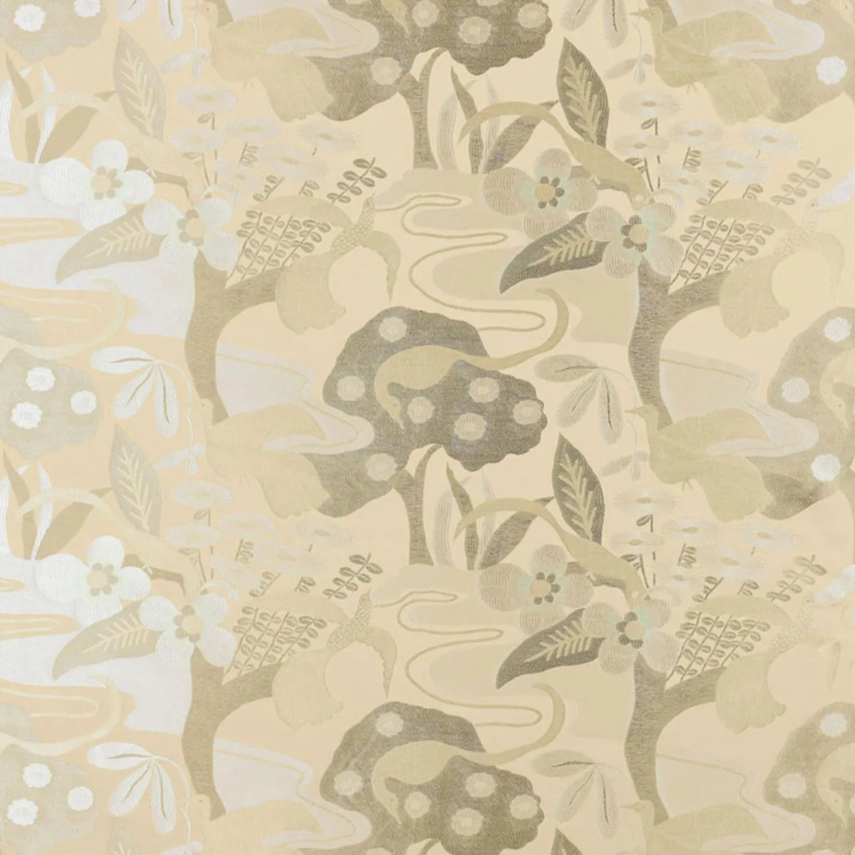 Schumacher 54072 Katsura Lampas Platinum fabric swatch