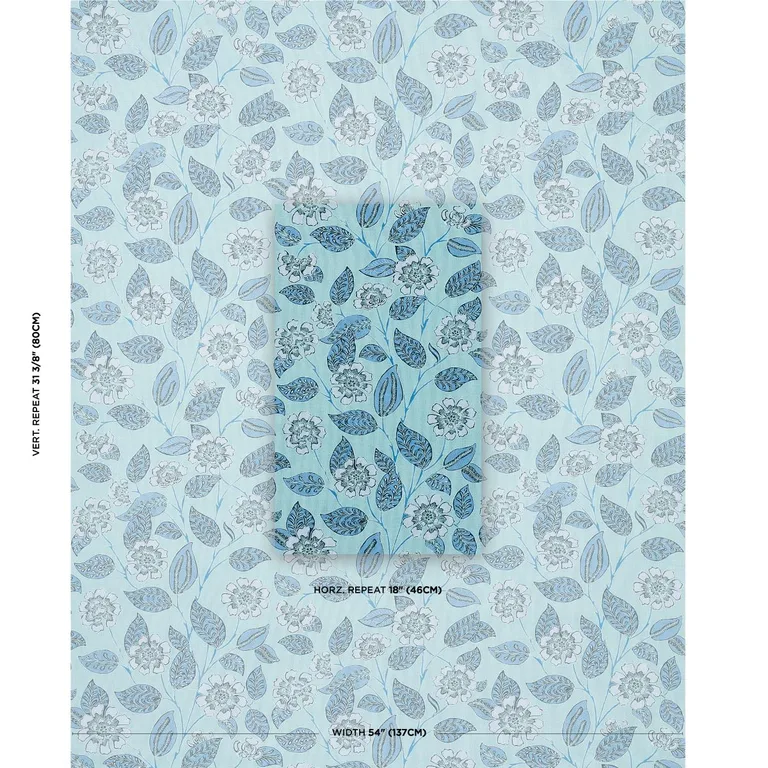 Schumacher 181001 Kava Cay Indoor/Outdoor Blues fabric swatch
