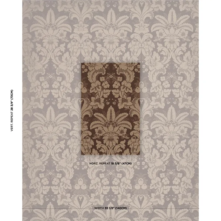 Schumacher 87095 Kennedy Damask Brown fabric swatch