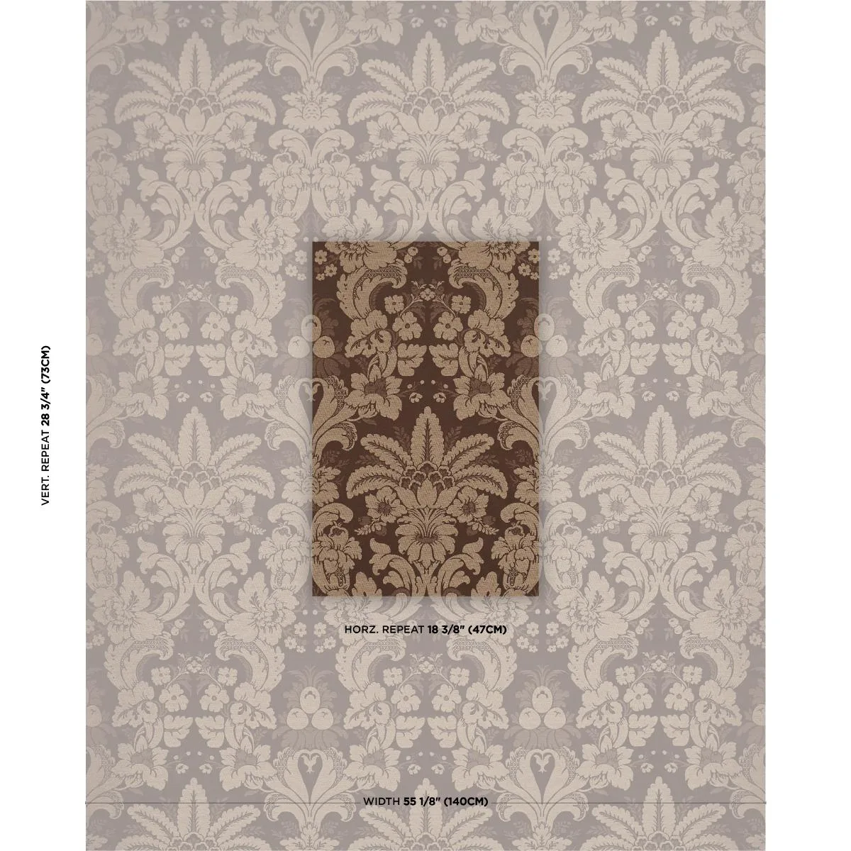 Schumacher 87095 Kennedy Damask Brown fabric swatch