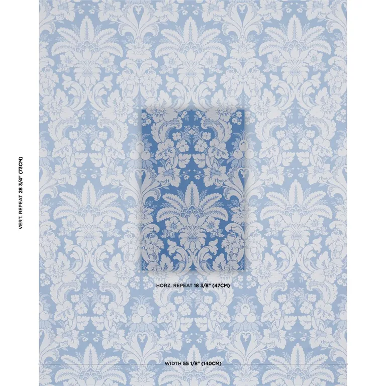 Schumacher 87093 Kennedy Damask Cobalt fabric swatch