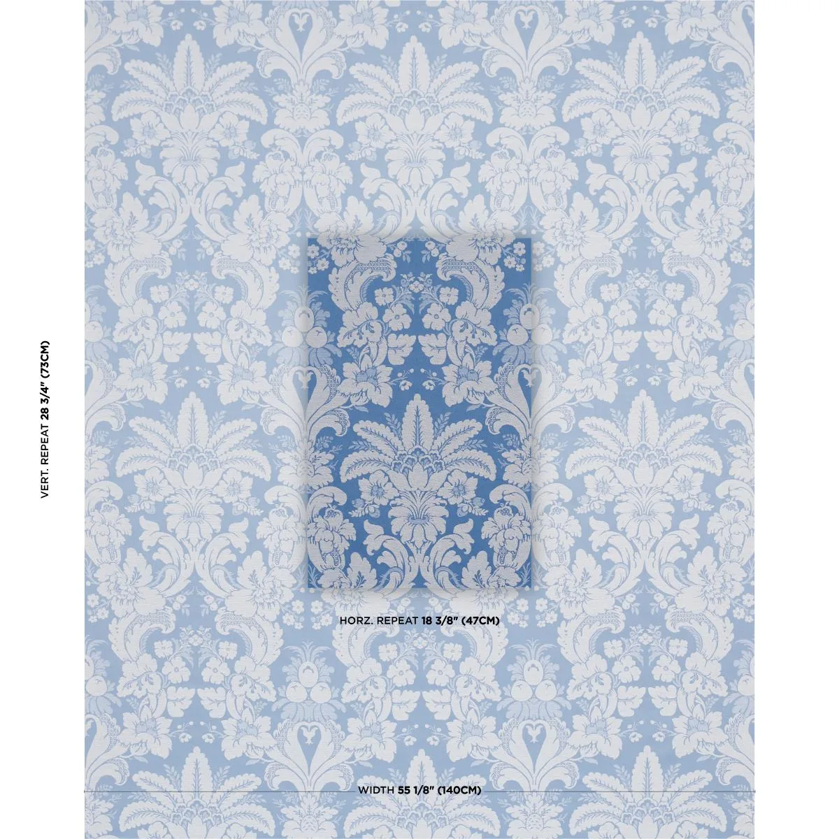 Schumacher 87093 Kennedy Damask Cobalt fabric swatch