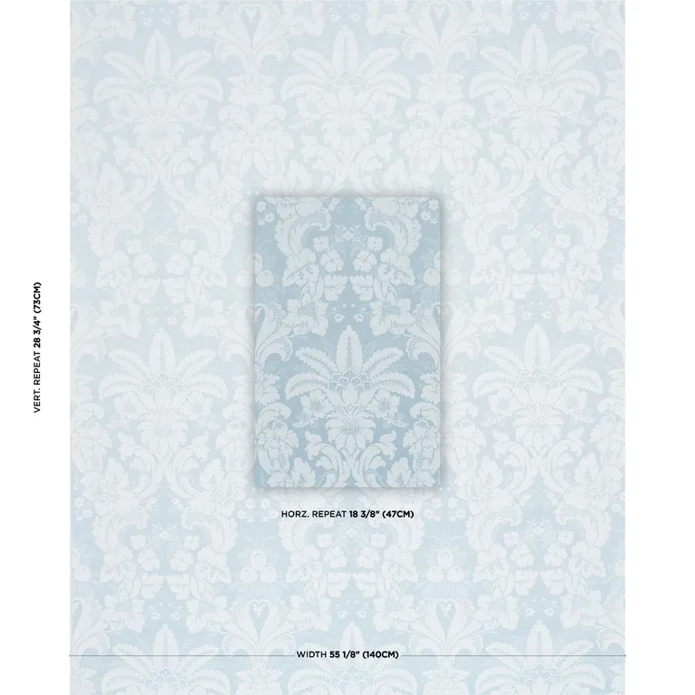 Schumacher 87094 Kennedy Damask Robin's Egg fabric swatch