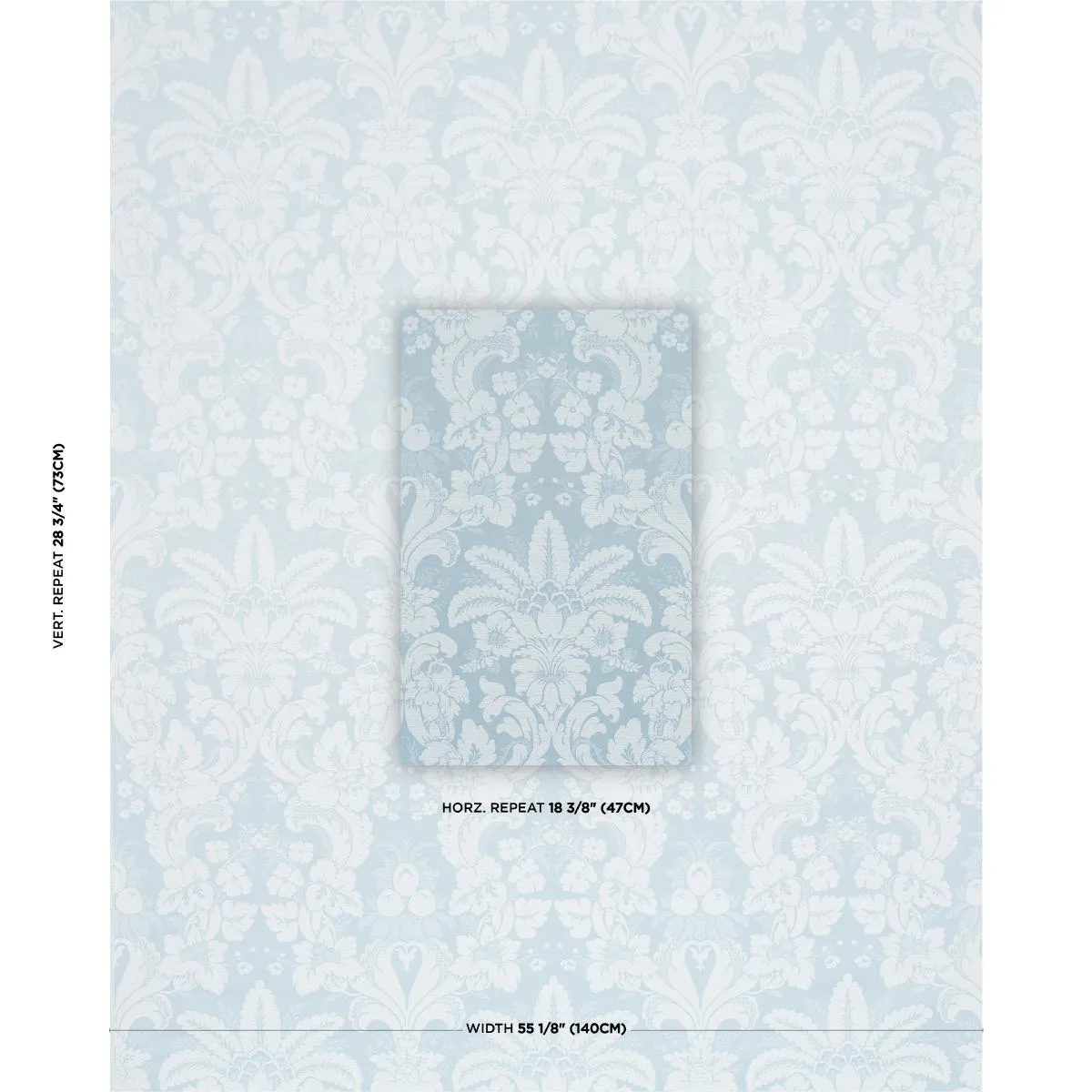 Schumacher 87094 Kennedy Damask Robin's Egg fabric swatch