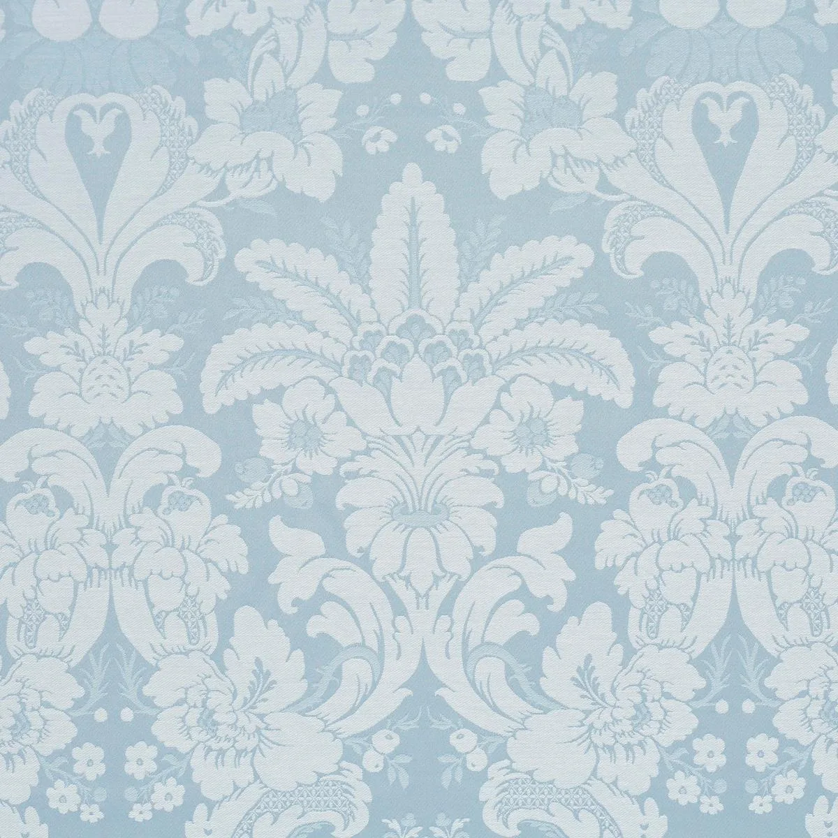 Schumacher 87094 Kennedy Damask Robin's Egg fabric swatch