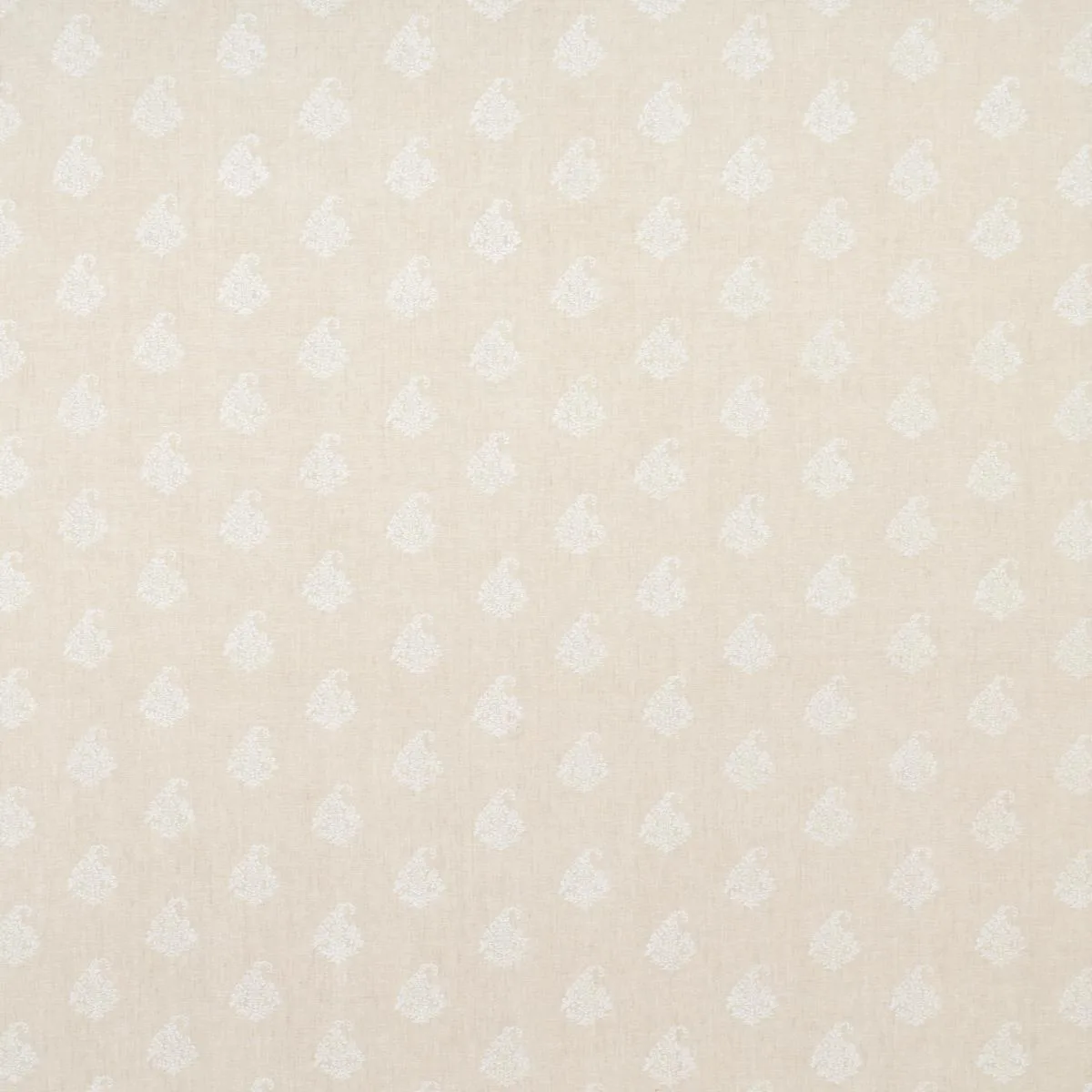 Schumacher 181350 Kerala Paisley White On Neutral fabric swatch