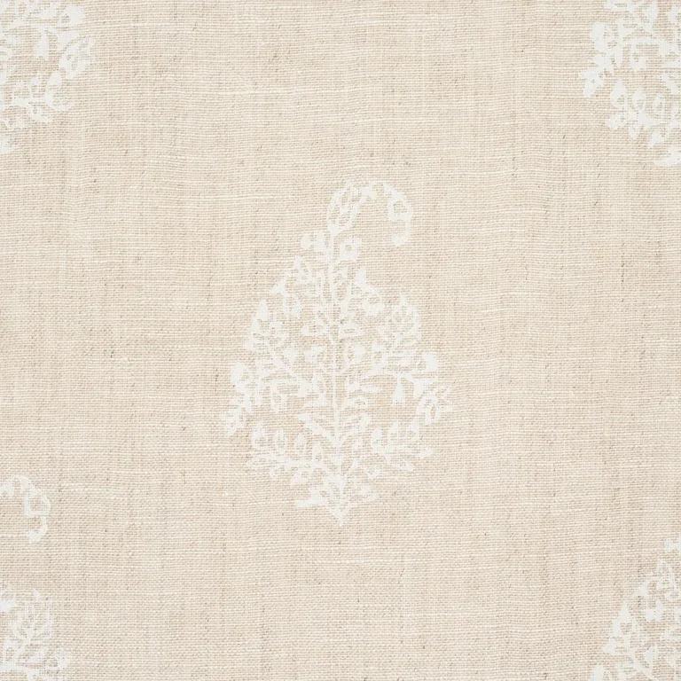 Schumacher 181350 Kerala Paisley White On Neutral fabric swatch