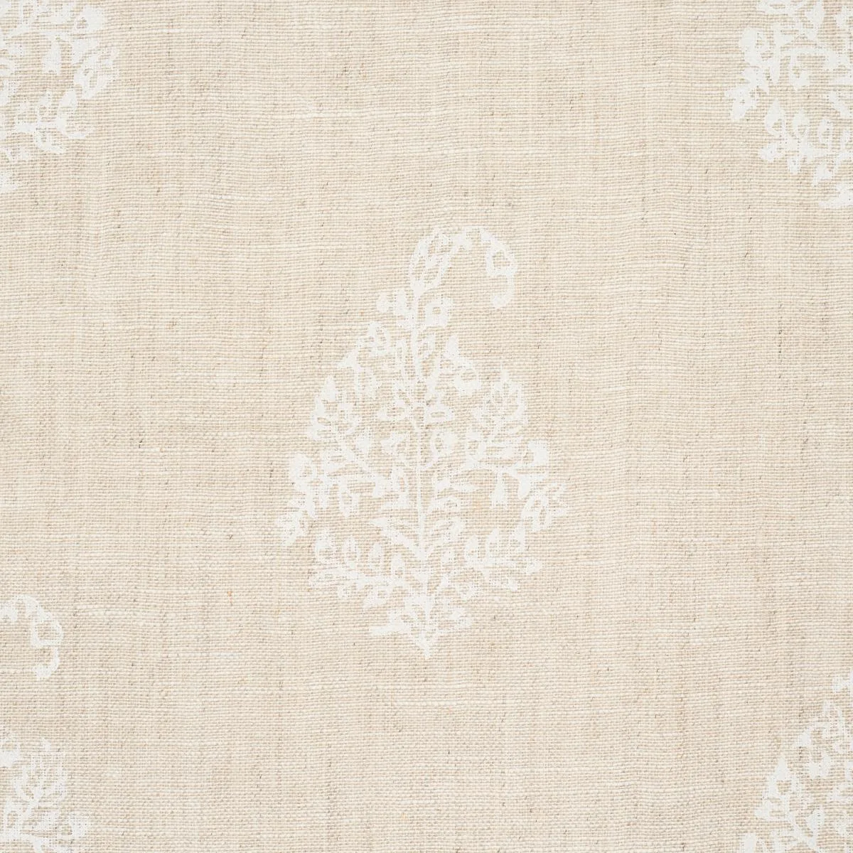 Schumacher 181350 Kerala Paisley White On Neutral fabric swatch
