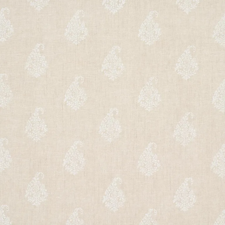 Schumacher 181350 Kerala Paisley White On Neutral fabric swatch