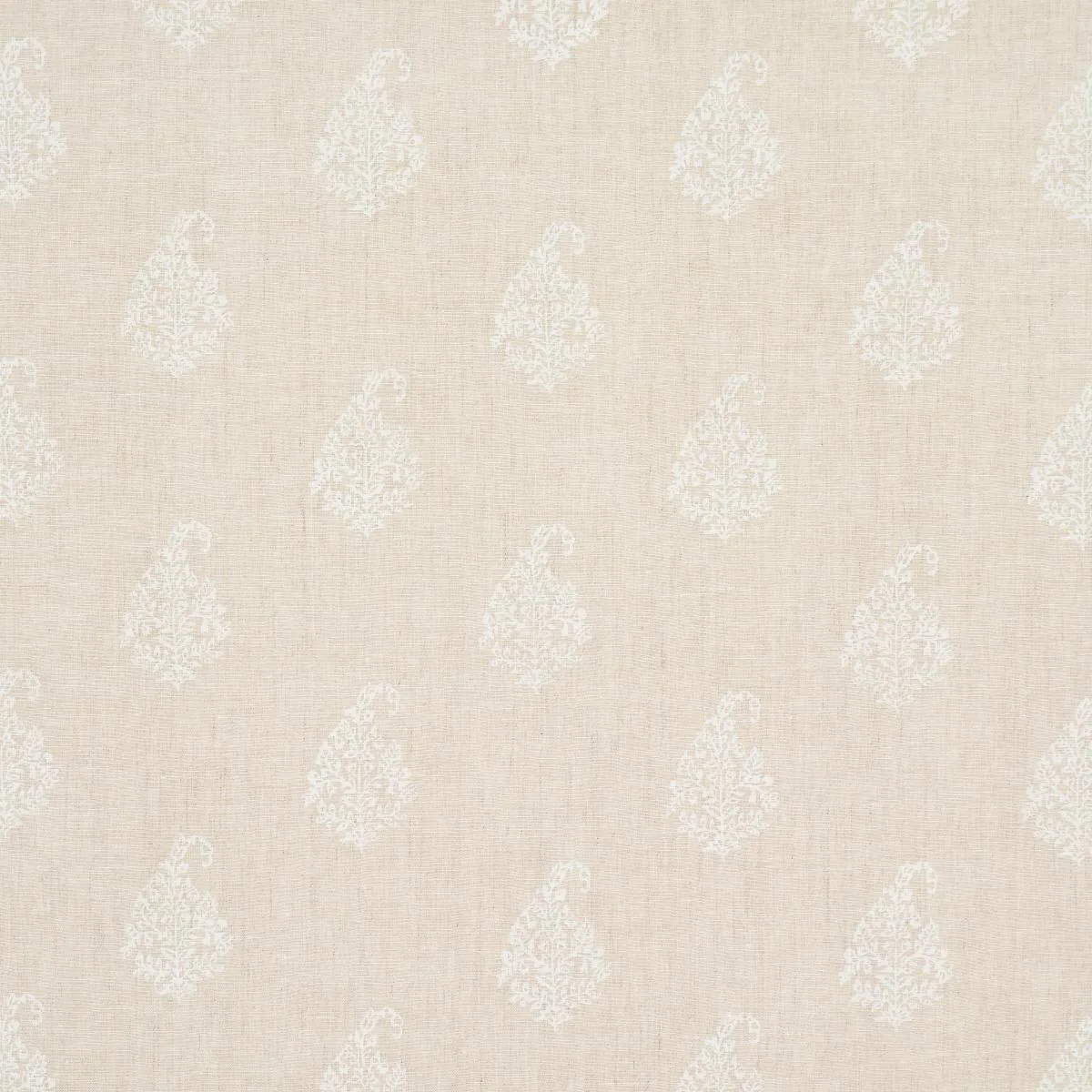 Schumacher 181350 Kerala Paisley White On Neutral fabric swatch