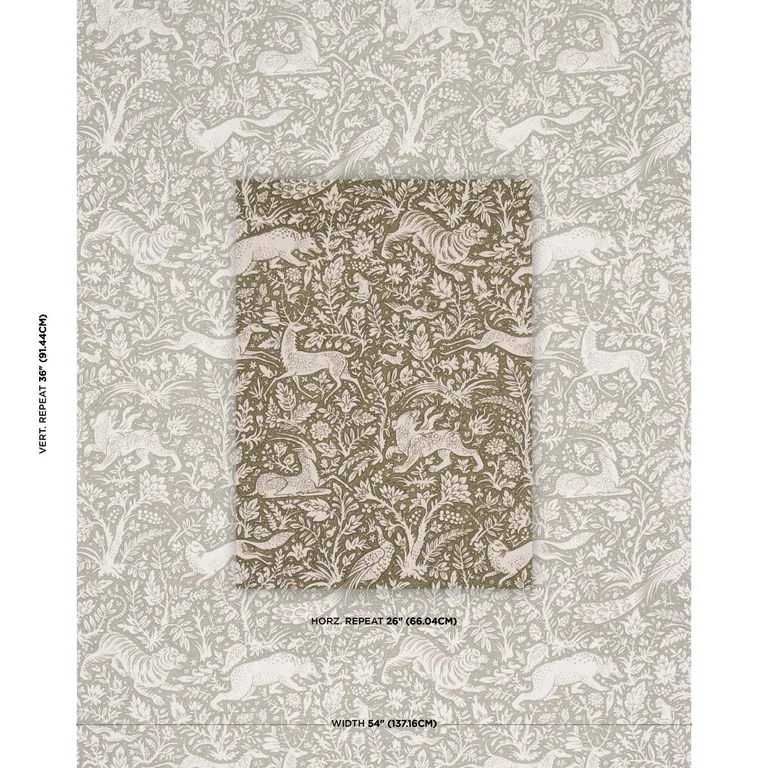 Schumacher 2603272 Khan's Park Khaki Olive fabric swatch