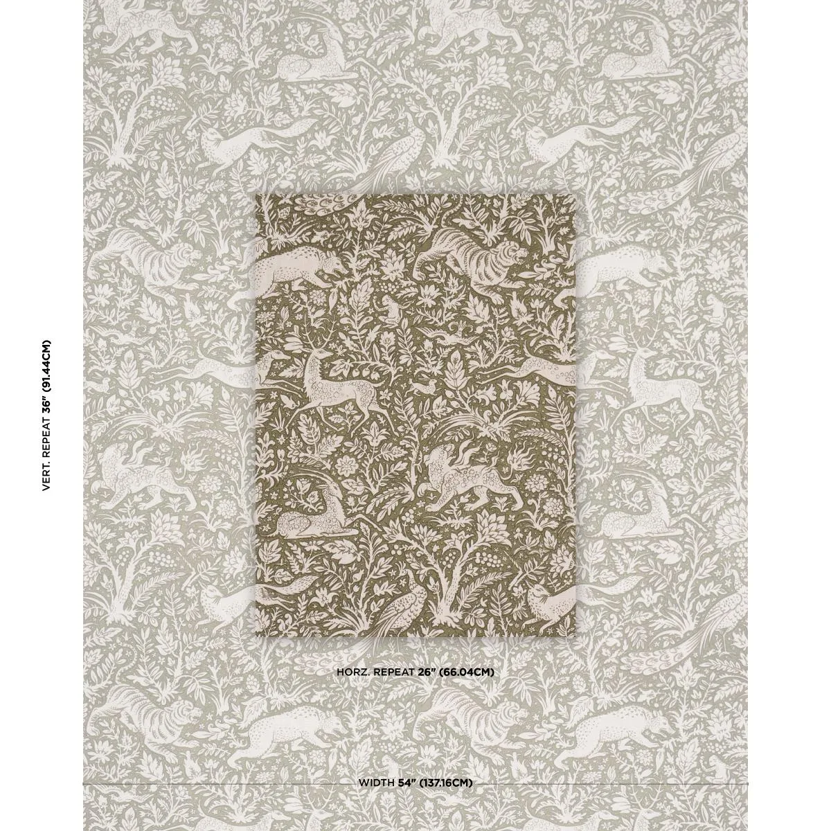 Schumacher 2603272 Khan's Park Khaki Olive fabric swatch
