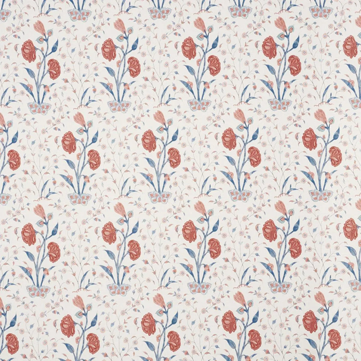 Schumacher 178330 Khilana Floral Delft & Rose fabric swatch