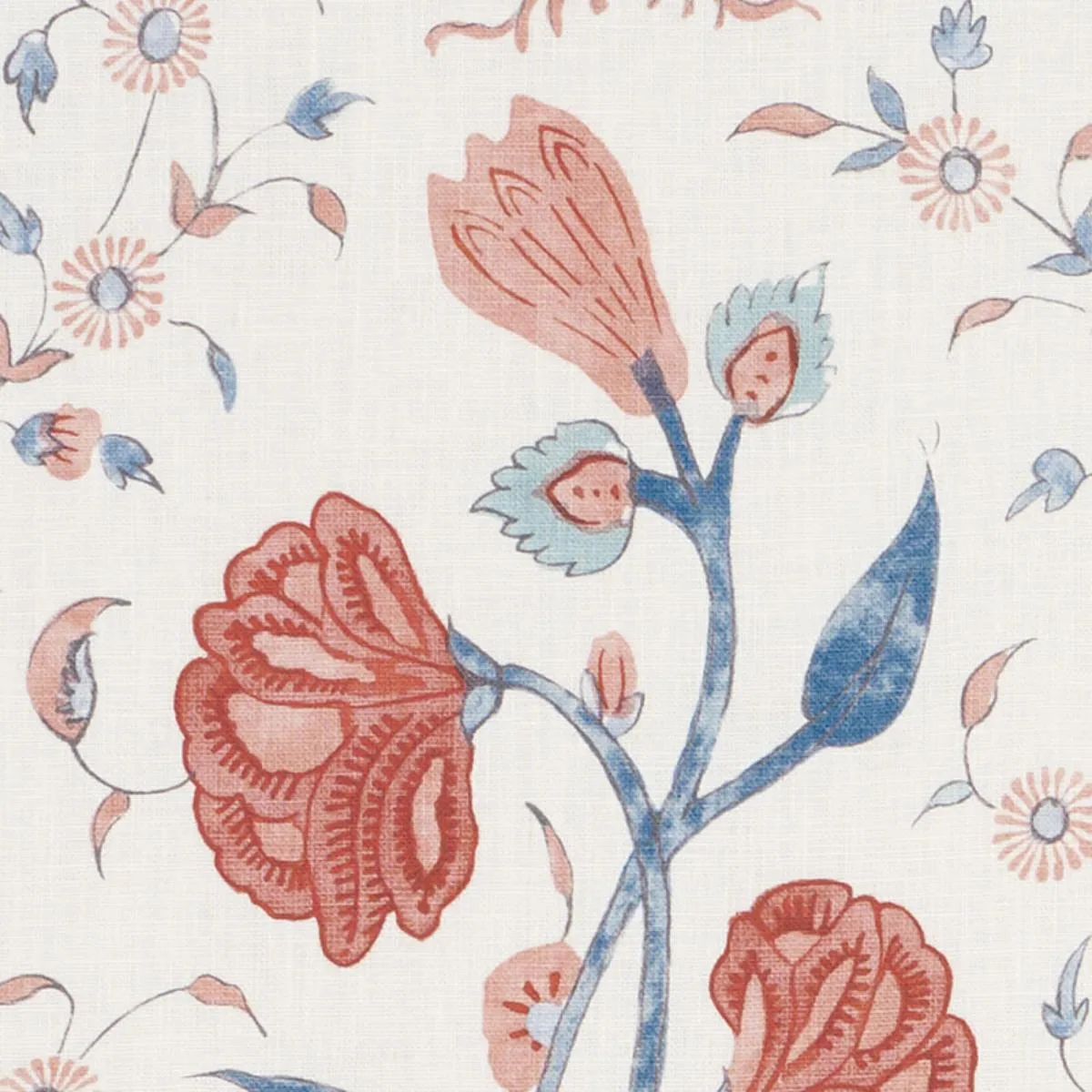 Schumacher 178330 Khilana Floral Delft & Rose fabric swatch