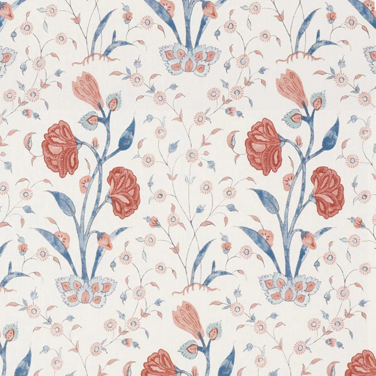 Schumacher 178330 Khilana Floral Delft & Rose fabric swatch