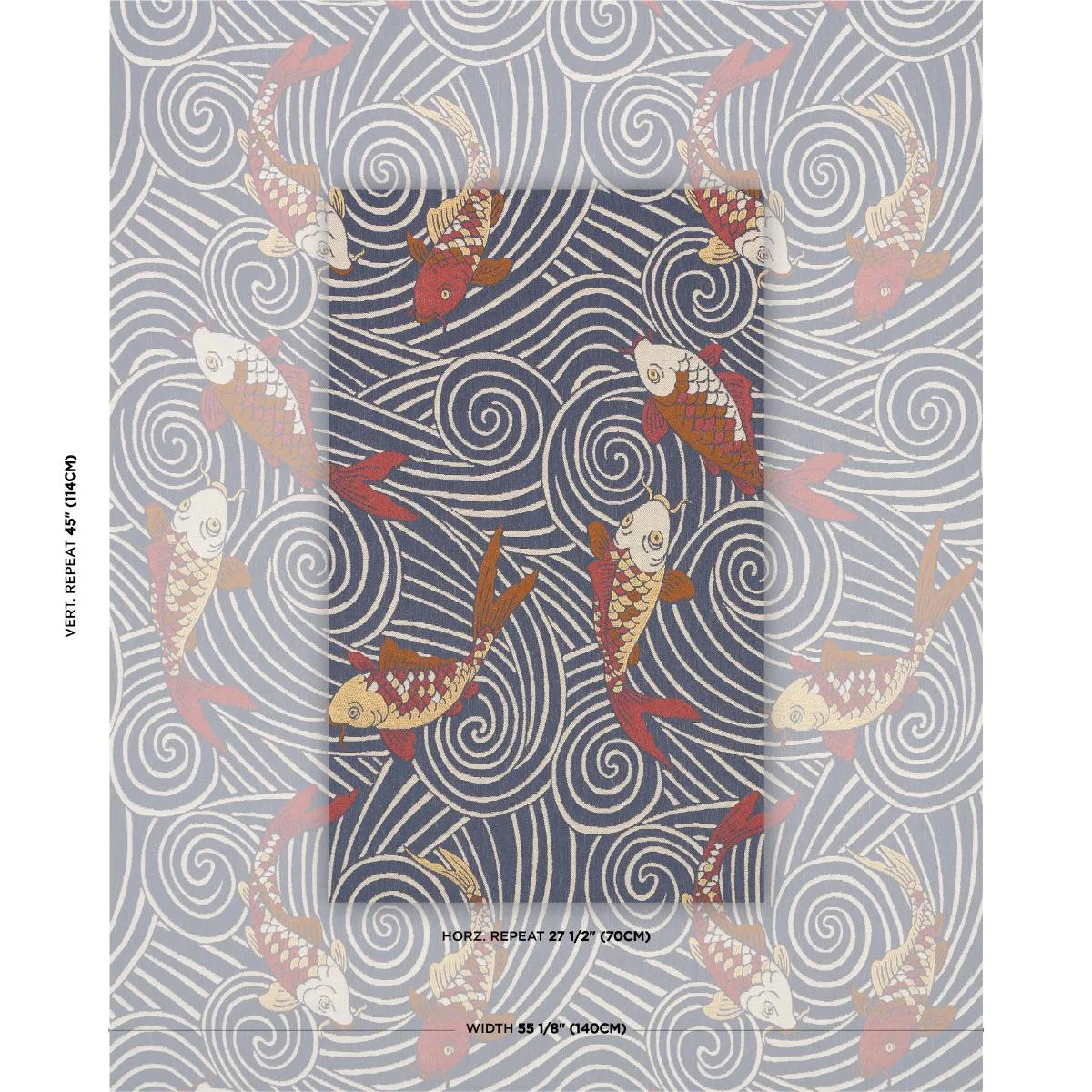 Schumacher 85591 Koi Fish Indigo fabric swatch