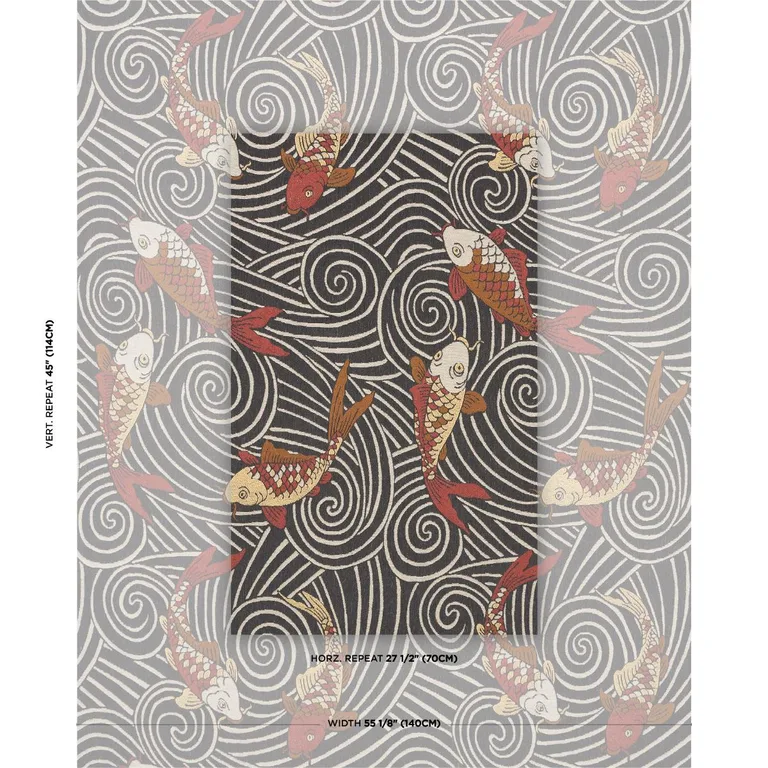 Schumacher 85590 Koi Fish Midnight fabric swatch