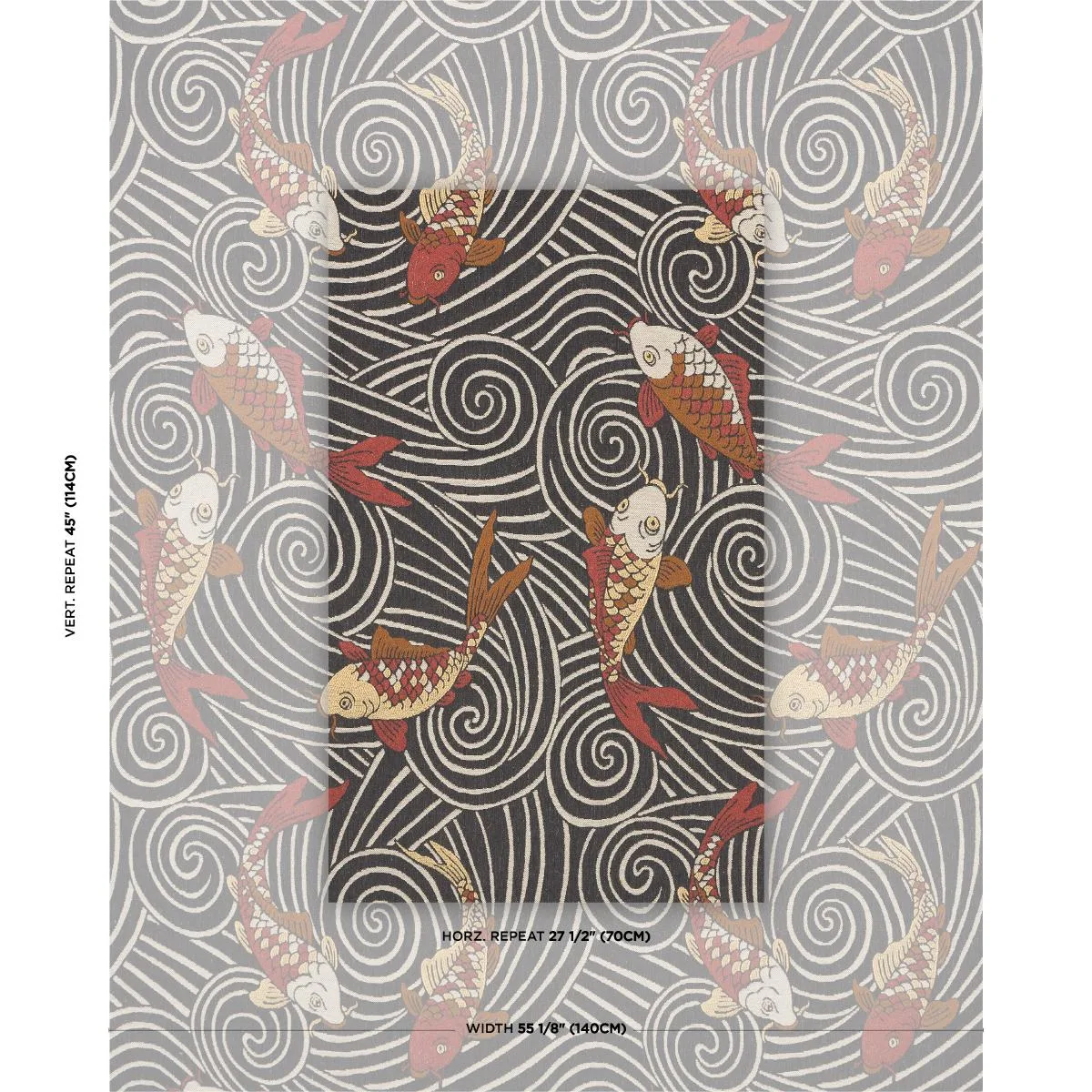 Schumacher 85590 Koi Fish Midnight fabric swatch