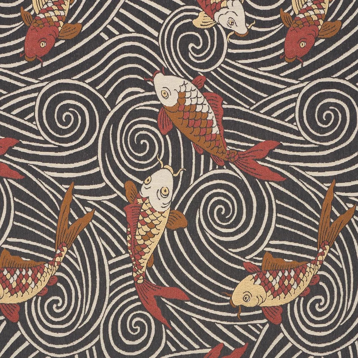 Schumacher 85590 Koi Fish Midnight fabric swatch