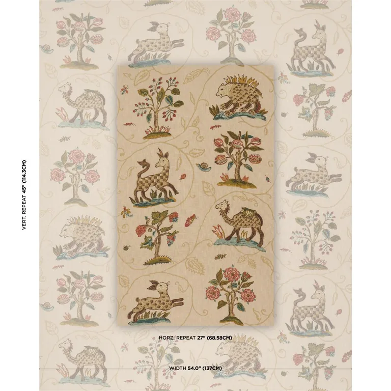 Schumacher 172760 La Menagerie Cream fabric swatch