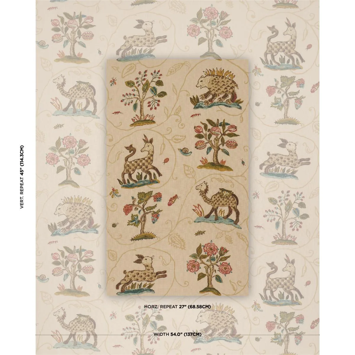 Schumacher 172760 La Menagerie Cream fabric swatch