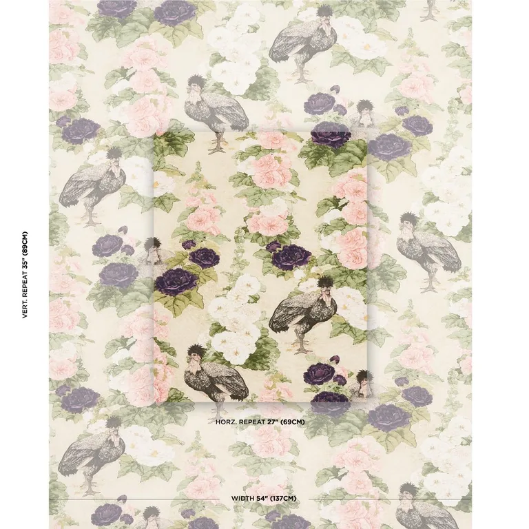 Schumacher 181040 Lady Hollyhock Creme fabric swatch