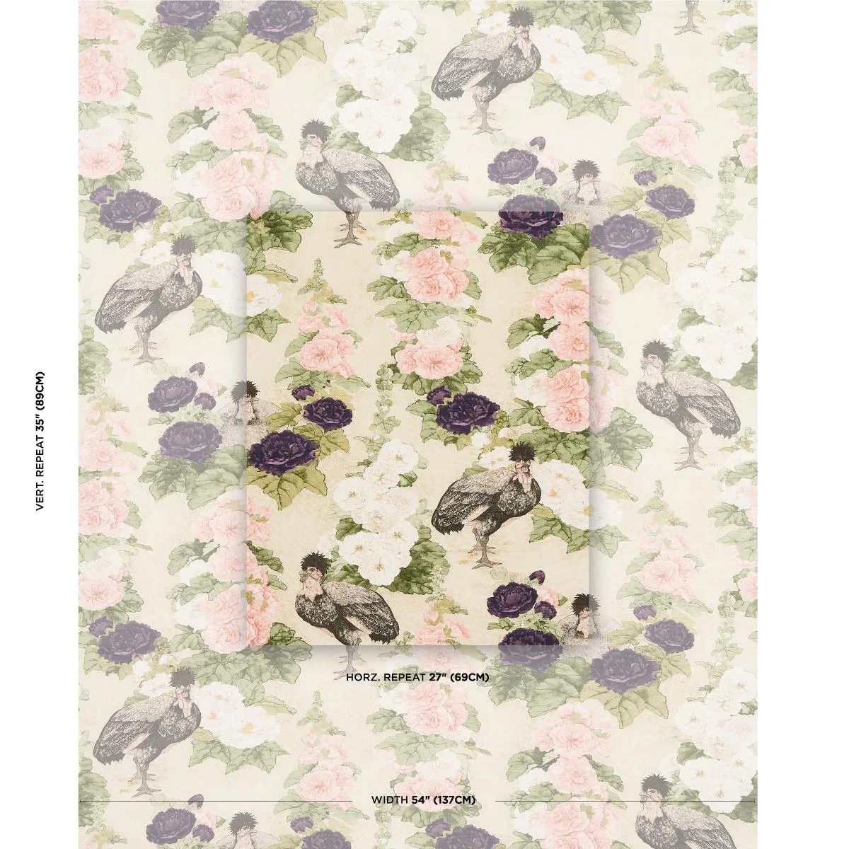 Schumacher 181040 Lady Hollyhock Creme fabric swatch