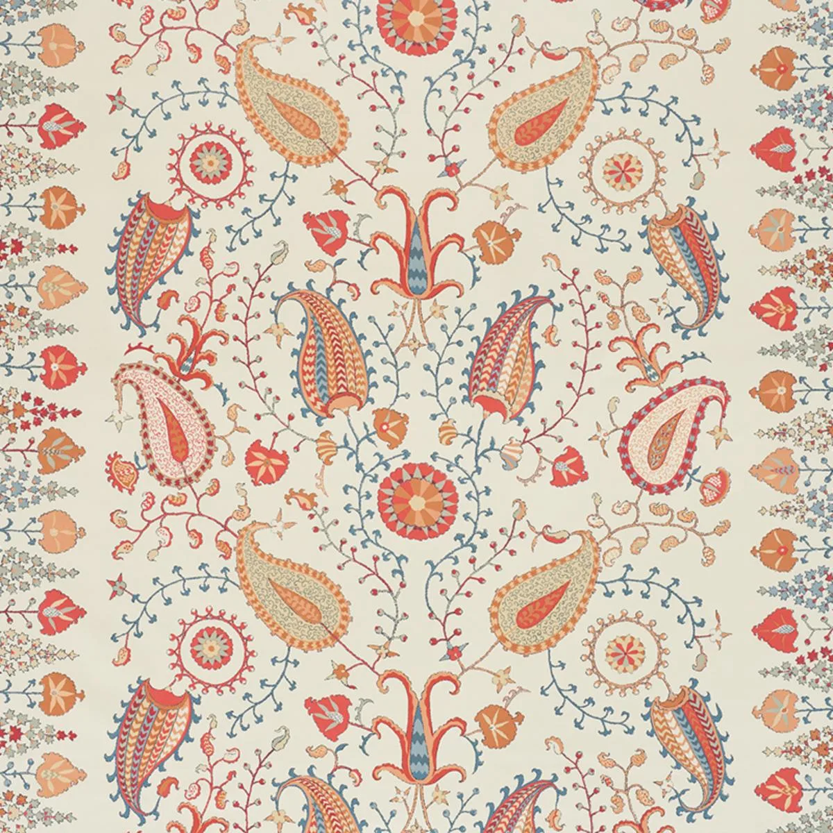 Schumacher 2643360 Lakai Printed Embroidery Ivory fabric swatch