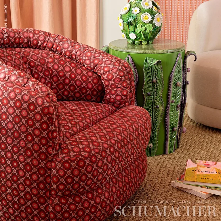 Schumacher 80771 Larissa Burgundy fabric swatch