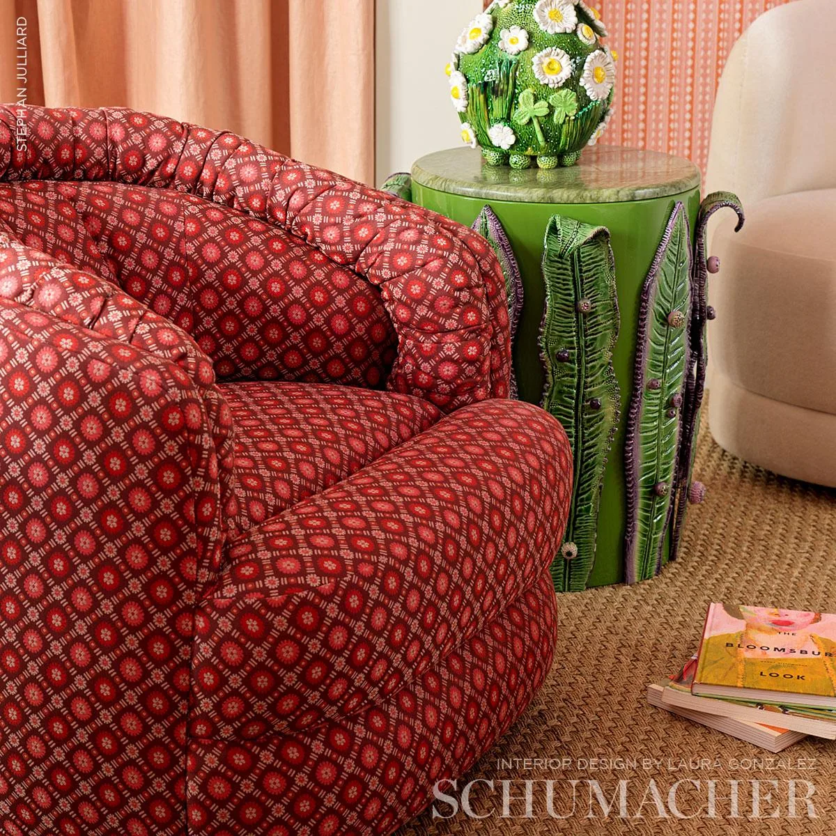 Schumacher 80771 Larissa Burgundy fabric swatch