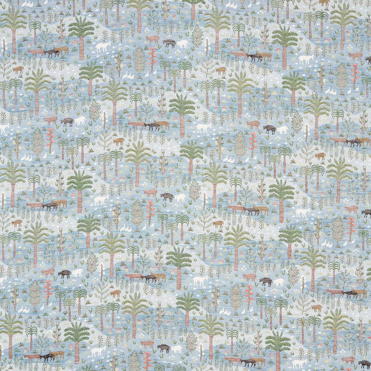 Schumacher 81961 Las Colinas Scenic Tapestry Blue fabric swatch