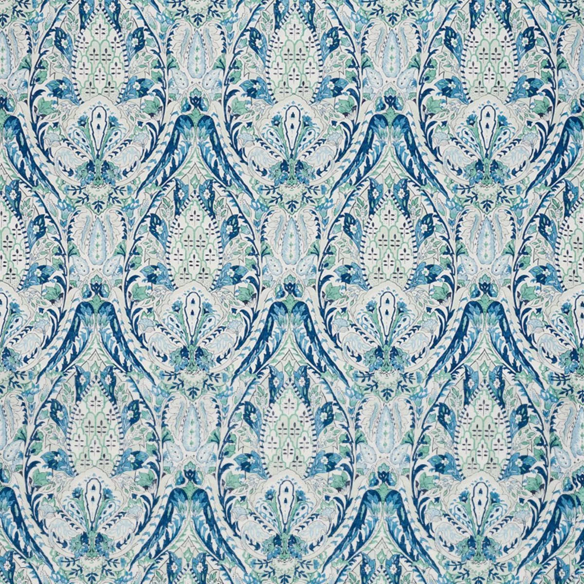 Schumacher 177671 Layla Paisley Blue & Green fabric swatch