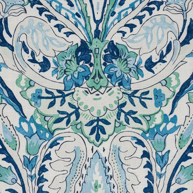 Schumacher 177671 Layla Paisley Blue & Green fabric swatch