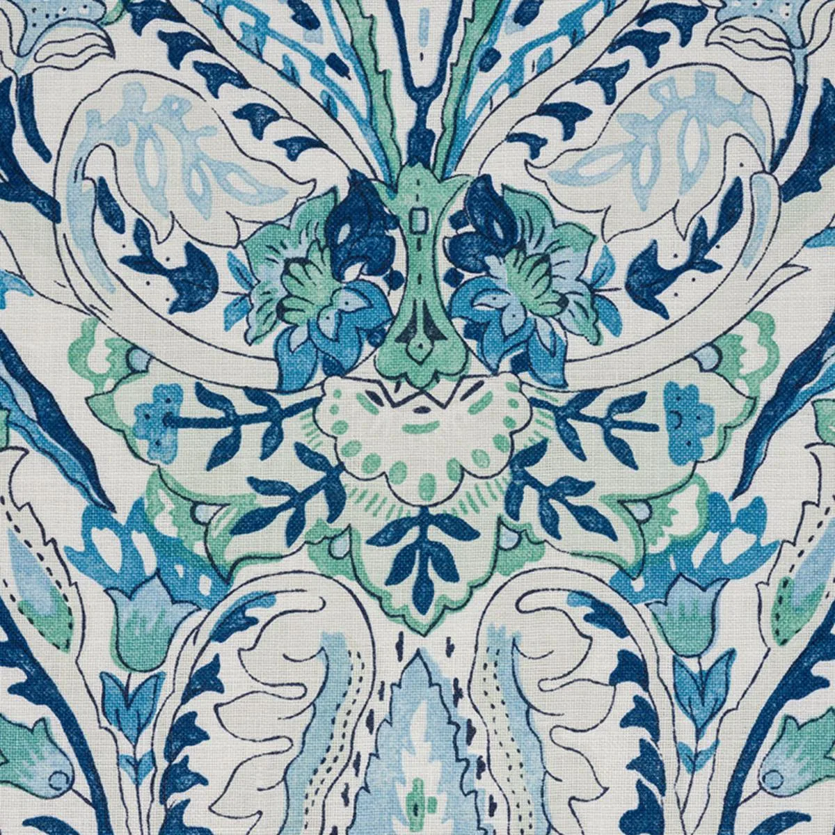 Schumacher 177671 Layla Paisley Blue & Green fabric swatch