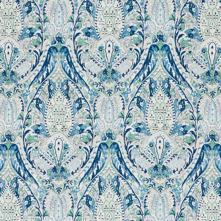 Schumacher 177671 Layla Paisley Blue & Green fabric swatch