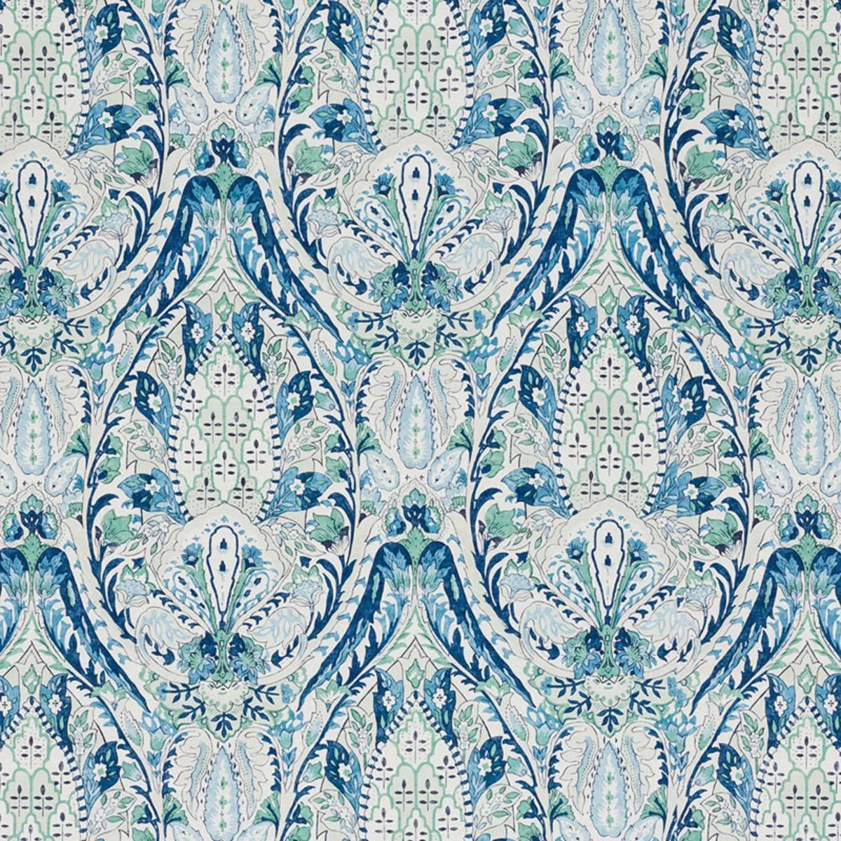 Schumacher 177671 Layla Paisley Blue & Green fabric swatch
