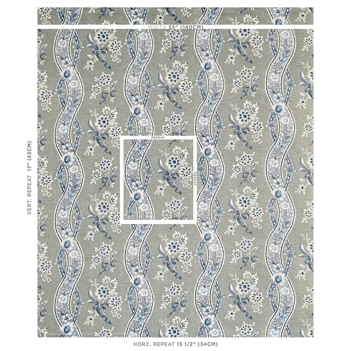 Schumacher 175982 Le Castellet Gris & Bleu fabric swatch