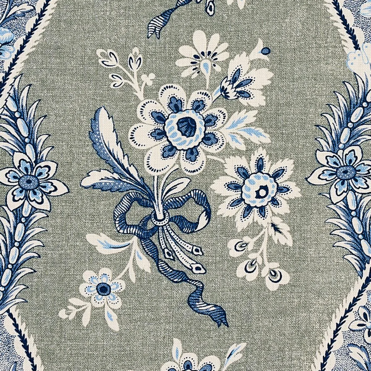Schumacher 175982 Le Castellet Gris & Bleu fabric swatch