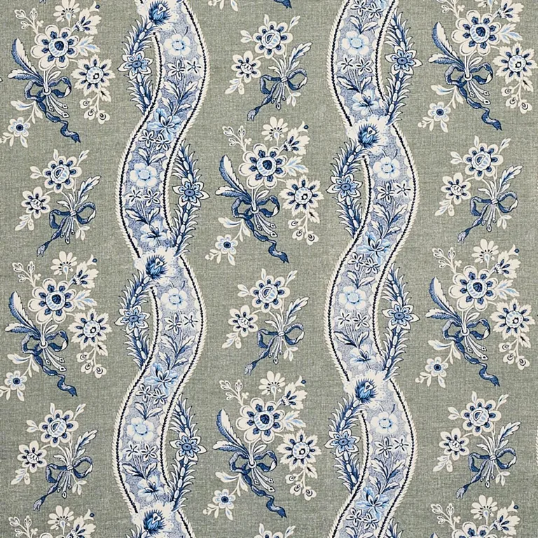 Schumacher 175982 Le Castellet Gris & Bleu fabric swatch