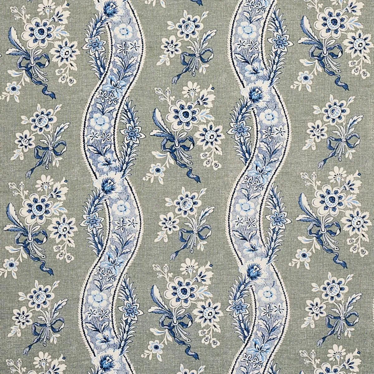 Schumacher 175982 Le Castellet Gris & Bleu fabric swatch