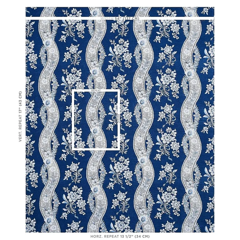 Schumacher 175984 Le Castellet Indigo fabric swatch