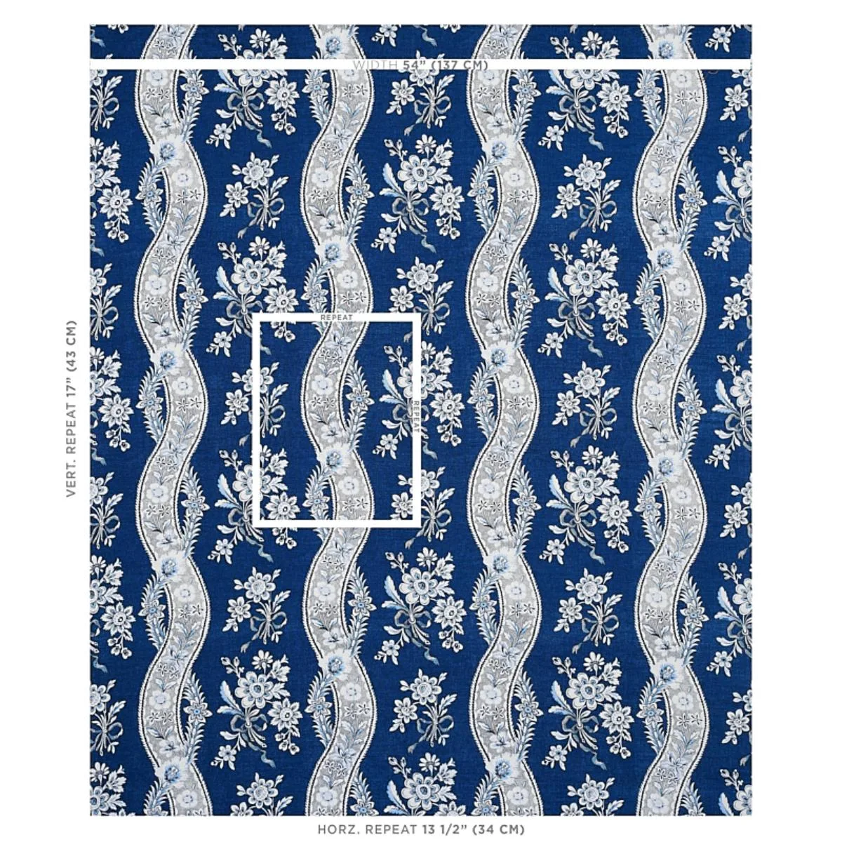 Schumacher 175984 Le Castellet Indigo fabric swatch