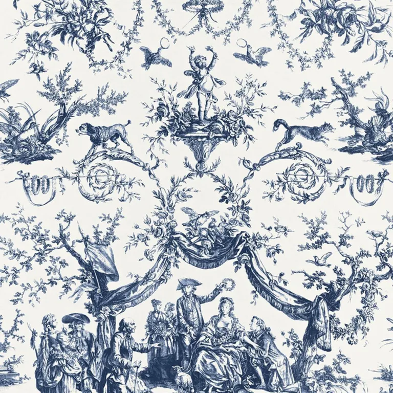 Schumacher 175271 Le Couronnement De La Rosiere Bleu fabric swatch
